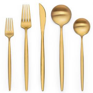lot 20199 image: 40 Piece Gold Silverware Set for 8, Terlulu Stainless Steel Flatware Set, Gold Cutlery Set Utensils Set, Tableware Include Forks Knives Spoons for Home Kitchen Restaurant Wedding, Satin Finish