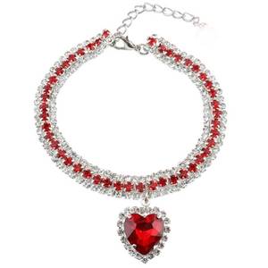 lot 20206 image: RayMinsino Pet Collar Accessories Cat and Dog Collar Love Pendant Three Row Diamond Necklace Adjustable Collar (7.8-9.8IN)(1 Chain Link Broken)