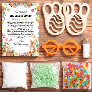 lot 20232 image: Civaner 7 Pcs Easter Bunny Evidence Set Include Footprints Stencil Eyeglass Frame Greeting Card Raffia Confetti Faux Snow Rabbit Fur for DIY Bunny Trail Decor Party Props Easter Basket Stuffers