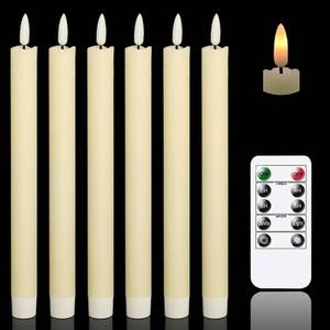lot 20237 image: GenSwin Flameless Ivory Taper Candles Flickering with 10-Key Remote, Battery Operated Led Warm 3D Wick Light Window Candles Real Wax Pack of 6, Christmas Home Wedding Decor(0.78 X 9.64 Inch)