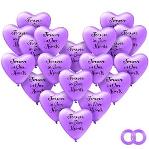 lot 20262 image: Sumind 60 Pieces Memorial Balloons Funeral Hearts Shape Remembrance Latex Balloons with 2 Rolls Ribbons for Funeral, Condolence, Anniversary, Memorial Decoration (Purple)