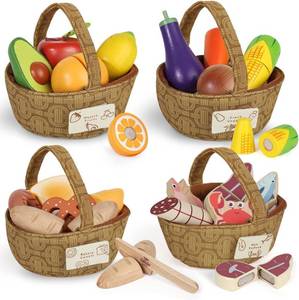 lot 20263 image: Lehoo Castle Wooden Play Food Set, Toy Food for Toddlers 1-3, Pretend Play Kitchen Accessories, Cutting Food Toys, Montessori Sorting Toys for Kids 3-5 Girls Boys