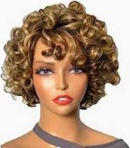 lot 2363 image: PECWU Short Curly Bob Wig Human Hair Glueless 427 Honey Blonde Wig Funmi Curly Human Hair Wig Highlight Curly Wig With Bangs Natural Loose Wig Afro Wig For Black Women Bouncy Wig Human Hair 10 inch