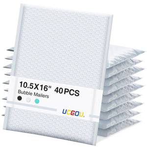 lot 1547 image: UCGOU Bubble Mailers 10.5x16 Inch 40 Pack Usable Size 10.5x15 Inch Large Padded Envelopes White Waterproof Packaging Bags for Shipping Self Seal Strong Adhesion Envelopes for Jewelry Makeup Supplies