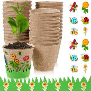 lot 1556 image: Gueevin 100 Pack Garden Paper Pot Craft Kit Flower Plant Spring Craft Including Peat Plant Pots Adhesive Foam Stickers Pot Stickers EVA Grass for DIY Flower Planting Growing