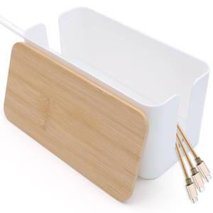 lot 1559 image: Cable Tidy Box White Cable Box with Bamboo Lid Cable Organiser Cable Management Box for Hiding Cables and Plugs