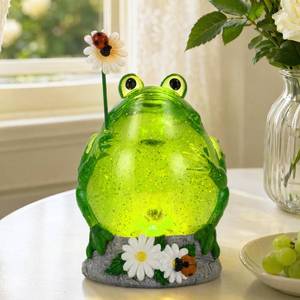 lot 1560 image: Spring Frog Snow Globe Decor with 6H Timer, Swirling Glitter Snow Globes Spring Figurine Decorations, USBBattery Operated, for Spring Holiday Home Decor and Gift (Frog Flower)