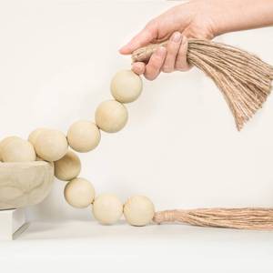 lot 2383 image: RUIRUICO Extra Large Wood Bead Garland with 1.6in Diameter Wood Beads, Wooden Beads Garland with Tassels, Decorative Beads Home Decor, Farmhouse Beads Decor (Nature Beige, 67 Inches)