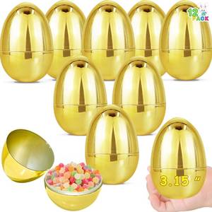 lot 2392 image: 12 Pack 3.15in Large Golden Easter Eggs Empty, Shiny Metallic Plastic Easter Eggs Fillable Surprise Gold Eggs for Easter Basket Stuffers Fillers Easter eggs Hunt Party Favor Classroom Prizes Supplies