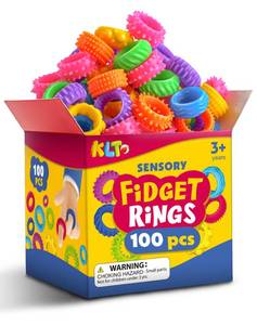 lot 2393 image: KLT Fidget Toys Bulk for Kids 100pcs Textured Fidget Ring - Classroom Prize Box Quiet - Party Favors Gift Bags Stuffers - Sensory Bin Filler for ADHD Autism Kids Stress Relief