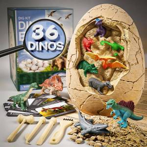 lot 2396 image: 36 Unique Dinosaurs Excavation Kit, Jumbo Dino Egg Dig Kit Toys with Tool and Learning Cards, STEM Science Experiments Gift for Kids 3-12 Years Old, Easter Basket Stuffers, Party Favors for Boys and Girls