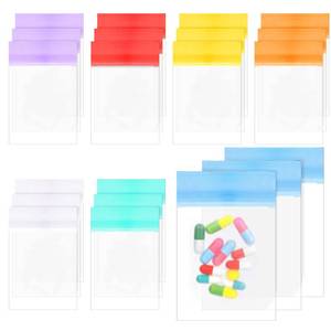 lot 2401 image: Pill Pouch Bags Pack of 21 4in x 3in Zipper Pill and Vitamin Organizer Pouches with Slide Lock for Travel Medicine Reusable Storage Pouches Bags Clear, 7 Colors for Week