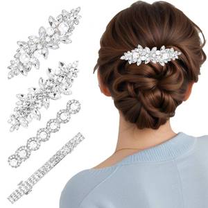 lot 2403 image: Nogeqi 4PCS Sparkly Rhinestone Hair Clips for Women, Silver Flower Crystal Hair Clips, Metal Alloy Rhinestone Barrettes Accessories for Wedding, Party, Everyday