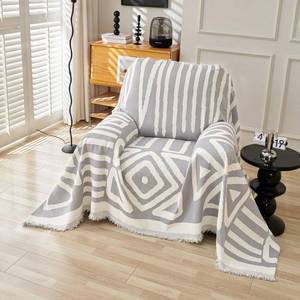 lot 2405 image: VClife Bohemian Aztec Accent Chair Cover 59inx71in, Gray White Geometric Tribal Chenille Armchair Slipcover Reversible Washable Furniture Protector for Dog, 1 Seater Chenille Couch Cover