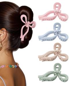 lot 2437 image: 4 PCS Bow Hair Clips for Women Bow Claw Clip 4in Large Hair Claw Clips for Thick and Long Hair Cute Bows Jaw Clip (4in - Pink  Blue  Green  Dark Apricot, 4in Larger)