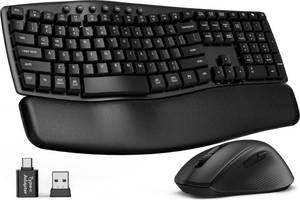 lot 3049 image: Wireless Keyboard and Mouse Combo, SABLUTE MA41 30dB Quiet Ergonomic Wave Keyboard Set with Soft Leather Palm Rest, Dual-System Switch for WindowsMac, Ideal for Business Teams Home Office