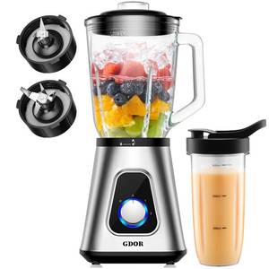 lot 3086 image: GDOR 1200W Blender for Smoothies and Shakes, 52 Oz Countertop Blender and 22 Oz Personal Blender Combo, 6-leaf Blade, 3 Adjustable Speed for Juices, Frozen Fruit Drinks, Sauces, Self-Cleaning