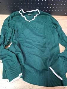 lot 4132 image: OftFeehan Green V-Neck Sweater with White Trim - Colour in picture slightly inaccurate more of a forest green colour.