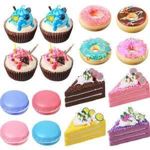 lot 4155 image: Chivao 16 Pcs Fake Food Realistic Artificial Toy Donuts Cupcake Fake Slice Cake Artificial Simulation Macaron, for Display PU Foam Realistic Food Props for Home Shop Party Decorations(Donuts)