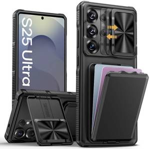 lot 4165 image: SSLOTSCASE for Samsung Galaxy S25 Ultra Case with Card Holder and Kickstand and Slide Camera Lens Cover, Silicone Edge Protection Rugged Heavy Duty Phone Case Cover for Galaxy S25 Ultra 5G 2025, Black