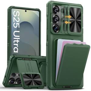 lot 4173 image: SSLOTSCASE for Samsung Galaxy S25 Ultra Case with Card Holder and Camera Cover Stand and Slide Lens Cover, Multifunctional Rugged Wallet Phone Case Cover for Galaxy S25 Ultra 6.9ftft, Green