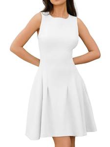 lot 4186 image: Moikrakki Women Skater Dress with Pockets Sleeveless Fit and Flare Mini Dress Graduation Cocktail Business Casual Elegant White XL