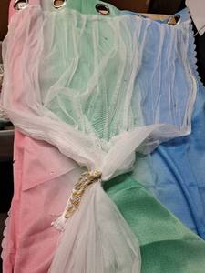 lot 4188 image: Sheer Curtain Panels with Grommets and Tassel Tiebacks approx 38x68