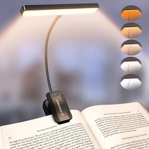 lot 4193 image: Glocusent 26 LED Book Light, 1200 mAh 90 Hrs Lasting Rechargeable Reading Light, 5 Amber Colors and Stepless Dimming Book Reading Light - Portable Clip on Light for Book Lovers Kids