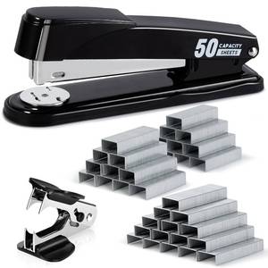 lot 4196 image: Deli Stapler Heavy Duty, Full Strip Staplers for Desk with 2000 Staples and Staple Remover, 50 Sheet Capacity, No Jam, Non-Slip Office Stapler with Staples for Office, Classroom, Black
