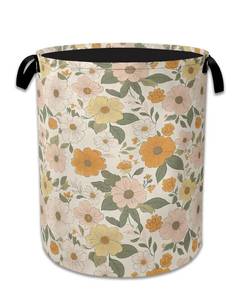 lot 5012 image: Retro Boho Groovy Flower Laundry Basket,Foldable Waterproof Oxford Cloth Tote Bag Laundry Hamper with Handles,20.8inx16in Clothes Storage Bucket Organizer for Laundry Room, Bathroom, Bedroom