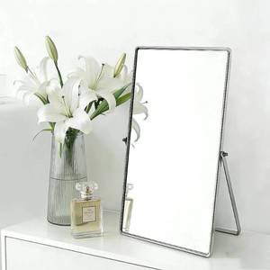 lot 5014 image: Feyarl Desktop Makeup Vanity Mirror Vertical Tabletop Mirror 90° Rotation Decorative Standing Cosmetic Mirror for Bedroom Bathroom Desk Dresser (Silver)