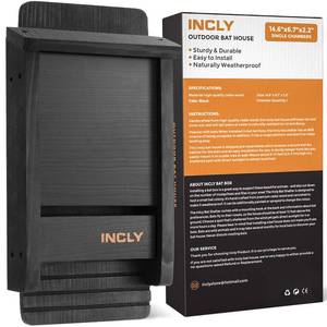 lot 5979 image: INCLY Small Bat House Kit for Outdoors 14.6inx6.7inx2.2in Shelter Box Roosting Single Chamber Black Natural Cedar Wood, Pre-Finished Easy to Install