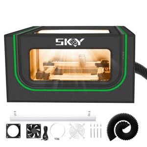 lot 5983 image: Laser Engraver Integrated Enclosure with LED Light, Fireproof and Dustproof Protective Cover 28.3  28.3  15.7, Exhaust Fan 4000RPM and Pipe, Against Smoke Odor and Noise Eye Protection-Black