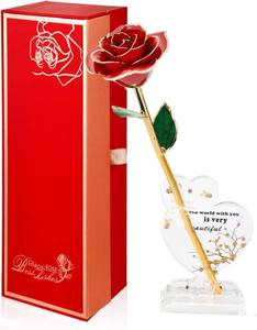 lot 5985 image: Strenge 24k Gold Dipped Real Rose- Long Stem 24k Foreve Preserved Gold Rose,Golden Rose Gifts for HerGirlfriendWomenWifeMom on Valentines Day Birthday Anniversary Motherfts Day