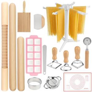 lot 5988 image: TREWAVE 15 Pcs Pasta Making Tools Set, Homemade Pasta Making Kit Includes Ravioli Maker Mold, Gnocchi Board, Pasta Drying Rack, Red Pastry Mat and Rolling Pin for Beginners and Home Chefs