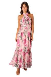 lot 6145 image: Petal and Pup Lennon Halterneck Maxi Dress - Pink Floral L
