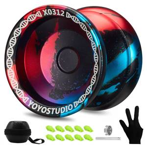 lot 6147 image: YOYOSTUDIO Unresponsive Yoyo Professional Fingerspin Yoyo for Kids Beginners, Yo yo for Adults, Metal Yoyos for Finger Spin Tricks, Pro Trick Yoyos with 10 Strings, Case and Gloves Black Blue Red