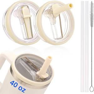 lot 6169 image: 2 Pack Leakproof Stanley Lid Replacement 40 oz for Quencher H2.0 Cup Accessories, Cream-colored, Flip Straw Leak Proof 40oz Tumbler Lid for Stanley, BPA-free Cup Top, Spill Proof Straw Cover