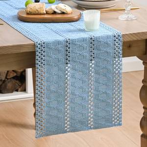 lot 6171 image: Artoid Mode Sky Blue Farmhouse Woven Rustic Hollow Table Runner, Seasonal Holiday Hollow Kitchen Dining Table Decoration for Home Party Decor 12x60 Inch