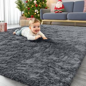 lot 6195 image: OLANLY Area Rugs for Living Room Bedroom, Machine Washable 4x5.9 ft Soft Fluffy Shaggy Bedside Rug, Indoor Floor Carpet for Kids Girls and Boys, Dorms, Nursery Rooms, Home Decor Aesthetic, Grey