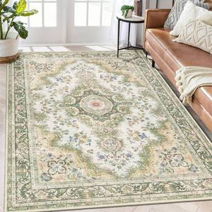 lot 6196 image: Castage 5ftx7ft Area Rugs Washable,Green Rug for Living Room Bedroom,Large Boho Vintage Bohemian Distressed Oriental Carpet Non Slip,Sage Floral