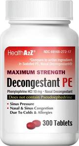 lot 6209 image: HealthA2Z� Decongestant PE  Phenylephrine HCl 10 mg  Nasal and Sinus Congestion Relief Due to Cold and Allergies (300 Count (Pack of 1))