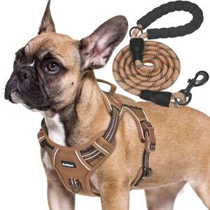 lot 6214 image: Beebiepet Heavy Duty Tactical Dog Harness for Medium Dogs, Brown, Molle System, Four-Point Adjustment, Anti-Lost ID Tag, Includes 5ft Leash