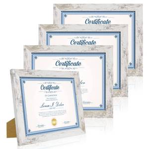 lot 6220 image: Hongkee 8.5 x 11 Picture Frame Set of 4, Made of Real Glass and Distressed White Certificate and Diploma Frame, 8.5 by 11 Photo for Wall or Tabletop - Display Picture 6x8 with Mat or 8.5x11 Without Mat