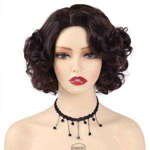 lot 6226 image: GNIMEGIL Brown Curly Wig 12 Inch Short Hair Fleabag Wigs Natural Fluffy Synthetic Wig Carnival Party Halloween Costume For Women Layered Wavy Brown Chin Length Wigs
