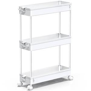 lot 6229 image: SPACEKEEPER Slim Rolling Storage Cart, 3 Tier Bathroom Storage Organizer Laundry Room Utility Cart Mobile Shelving Unit, Multi-Purpose for Kitchen Office Bathroom Laundry Narrow Places, White
