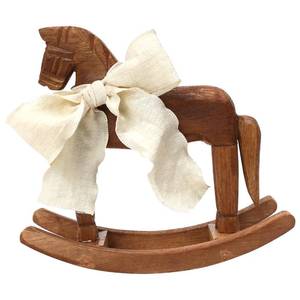 lot 6243 image: Wooden Horse, Rocking Horse Decor, Vintage Statue with Ribbon for Cake Topper, Desk Centerpiece, Unique Decorative Collectible Figurine Ornament for Table Decoration Holiday Season Housewarming Gift