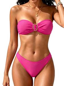 lot 8217 image: Tainehs Womenfts Strapless Bikini Sets Tube Top Bandeau Swimsuit Tie Back Mid Rise Two Piece Bathing Suits Hot Pink Size S