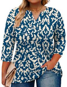 lot 8219 image: Romanstii Womenfts Plus Size Striped Shirt 34 Sleeve V-Neck Tunic Tops Floral Printed Summer Outfits L