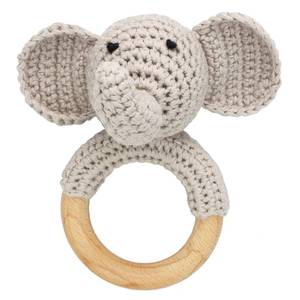lot 8230 image: Joliecraft Woodland Friends Baby Rattle Shaker Toy with Wooden Teething Ring Gray Elephant